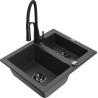 Mexen Carlos 1.5-bowl granite sink with Aster kitchen faucet, speckled black - 6518-76-73450-70-B