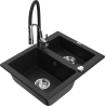 Mexen Carlos 1.5-bowl granite sink with Aster kitchen faucet, black - 6518-77-73450-07
