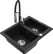 Mexen Carlos 1-compartment granite sink with a kitchen mixer tap Aster, Black - 6518-77-73450-07
