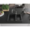 Mexen Carlos granite sink 1.5-bowl with Aster kitchen tap, black - 6518-77-73450-07-B