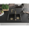 Mexen Carlos Granite kitchen sink 1.5-bowl with Aster kitchen faucet, black - 6518-77-73450-57-G