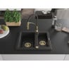 Mexen Carlos granite sink 1.5-bowl with Aster kitchen tap, black - 6518-77-73450-57-G