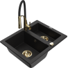 Mexen Carlos Granite kitchen sink 1.5-bowl with Aster kitchen faucet, black - 6518-77-73450-57-G