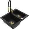 Mexen Carlos granite sink 1.5-bowl with Aster kitchen faucet, black - 6518-77-73450-57-G