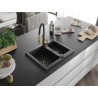Mexen Carlos granite kitchen sink 1.5-bowl with Aster kitchen faucet, black - 6518-77-73450-57-B