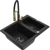 Mexen Carlos 1-compartment granite sink with a kitchen mixer tap Aster, Black - 6518-77-73450-57-B