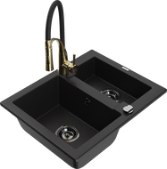 Mexen Carlos granite sink 1.5-bowl with Aster kitchen tap, black - 6518-77-73450-57-B