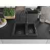 Mexen Carlos 1.5-bowl granite sink with Aster kitchen faucet, black - 6518-77-73450-70-B