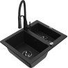 Mexen Carlos 1-compartment granite sink with a kitchen mixer tap Aster, Black - 6518-77-73450-70-B