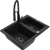 Mexen Carlos 1.5-bowl granite sink with Aster kitchen faucet, black - 6518-77-73450-70-B
