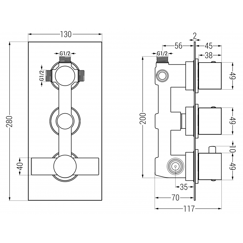 Mexen Cube 3-way gold bathtub and shower thermostat mixer tap - 77503-50