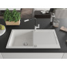 Mexen Leo granite sink 1-bowl with drainer and Flora kitchen faucet, white - 6501-20-670401-07