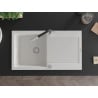 Mexen Leo 1-bowl granite sink with drainer and Flora kitchen tap, white - 6501-20-670401-07