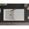 Mexen Leo granite sink 1-bowl with drainer and Flora kitchen faucet, white - 6501-20-670401-57-G