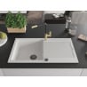 Mexen Leo granite sink 1-bowl with drainer and Flora kitchen tap, white - 6501-20-670401-57-B