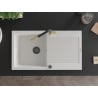 Mexen Leo 1-bowl granite sink with drainer and Flora kitchen faucet, white - 6501-20-670401-57-B