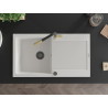 Mexen Leo granite kitchen sink 1-bowl with drainer and Flora kitchen faucet, white - 6501-20-670401-57-B