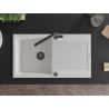 Mexen Leo single-bowl granite sink with drainer and Flora kitchen tap, white - 6501-20-670401-70-B