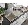 Mexen Leo granit sink 1-bowl with drainer and Flora kitchen faucet, beige - 6501-69-670401-00