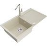 Mexen Leo granite sink 1-bowl with drainer and Flora kitchen tap, beige - 6501-69-670401-00