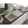 Mexen Leo granite kitchen sink 1-bowl with drainer and Flora kitchen faucet, beige - 6501-69-670401-09