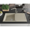 Mexen Leo granite kitchen sink 1-bowl with drainer and Flora kitchen faucet, beige - 6501-69-670401-09