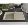 Mexen Leo granite sink single-bowl with drainer and Flora kitchen tap, beige - 6501-69-670401-09