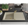 Mexen Leo 1-bowl granite sink with drainer and Flora kitchen faucet, beige - 6501-69-670401-57-G