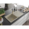 Mexen Leo 1-bowl granite sink with drainer and Flora kitchen faucet, beige - 6501-69-670401-57-G