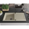 Mexen Leo single-bowl granite sink with drainer and Flora kitchen tap, beige - 6501-69-670401-70-B