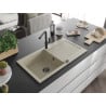 Mexen Leo 1-bowl granite sink with drainer and Flora kitchen faucet, beige - 6501-69-670401-70-B