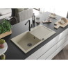Mexen Leo granite sink 1-bowl with drainer and Flora kitchen faucet, beige - 6501-69-670401-70-B