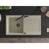 Mexen Leo 1-bowl granite sink with drainer and Flora kitchen faucet, beige - 6501-69-670401-70-B