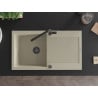 Mexen Leo single-bowl granite sink with drainer and Flora kitchen tap, beige - 6501-69-670401-70-B