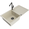 Mexen Leo 1-bowl granite sink with drainer and Flora kitchen faucet, beige - 6501-69-670401-70-B