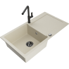 Mexen Leo granite sink 1-bowl with drainer and Flora kitchen faucet, beige - 6501-69-670401-70-B