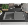 Mexen Leo 1-bowl granite sink with drainer and Flora kitchen faucet, gray - 6501-71-670401-06