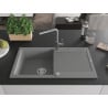 Mexen Leo granite sink 1-bowl with drainer and Flora kitchen tap, grey - 6501-71-670401-06