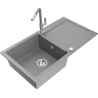 Mexen Leo granite sink 1-bowl with drainer and Flora kitchen tap, grey - 6501-71-670401-06