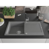 Mexen Leo granite kitchen sink single-bowl with drainer and Flora faucet, gray - 6501-71-670401-07