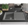Mexen Leo single-bowl granite kitchen sink with drainer and Flora kitchen tap, grey - 6501-71-670401-07
