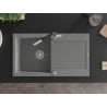 Mexen Leo single-bowl granite kitchen sink with drainer and Flora kitchen tap, grey - 6501-71-670401-07