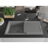 Mexen Leo granite kitchen sink, 1-bowl with drainer and Flora kitchen faucet, gray - 6501-71-670401-07-B