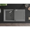 Mexen Leo granite sink with 1 bowl, drainer, and Flora kitchen tap, grey - 6501-71-670401-07-B