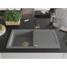 Mexen Leo 1-bowl granite sink with drainer and Flora kitchen tap, grey - 6501-71-670401-57-G