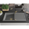 Mexen Leo granite sink 1-bowl with drainer and Flora kitchen faucet, gray - 6501-71-670401-57-G