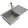 Mexen Leo 1-compartment granite sink with a drip tray and kitchen mixer tap Flora, Grey - 6501-71-670401-57-G