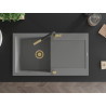 Mexen Leo granite sink 1-bowl with drainer and Flora kitchen faucet, gray - 6501-71-670401-57-G