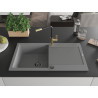 Mexen Leo 1-bowl granite sink with drainer and Flora kitchen faucet, gray - 6501-71-670401-57-B