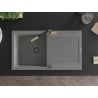 Mexen Leo single-bowl granite sink with drainer and Flora kitchen tap, grey - 6501-71-670401-57-B